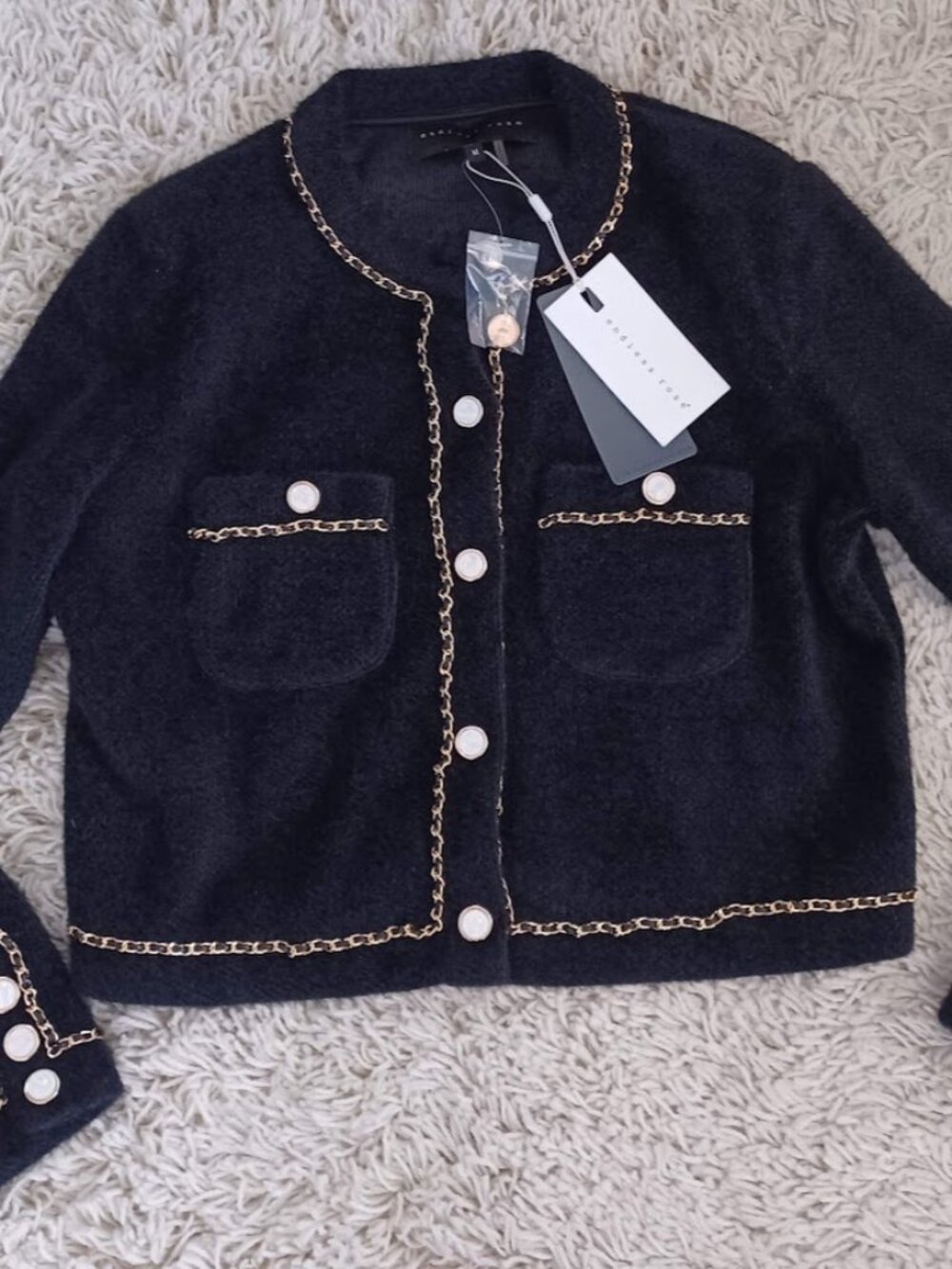 Endless Rose Chain Trim Jacket Womens Medium Black Cropped Chanel Style NWT